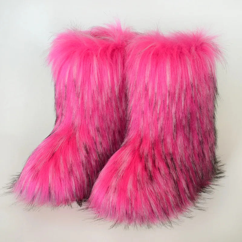 Winter Shoe Women's Winter Fluffy Faux Fox Fur Boots Woman Plush Warm Snow Boots Luxury Footwear Girls' Furry Fur Bottes Fashion