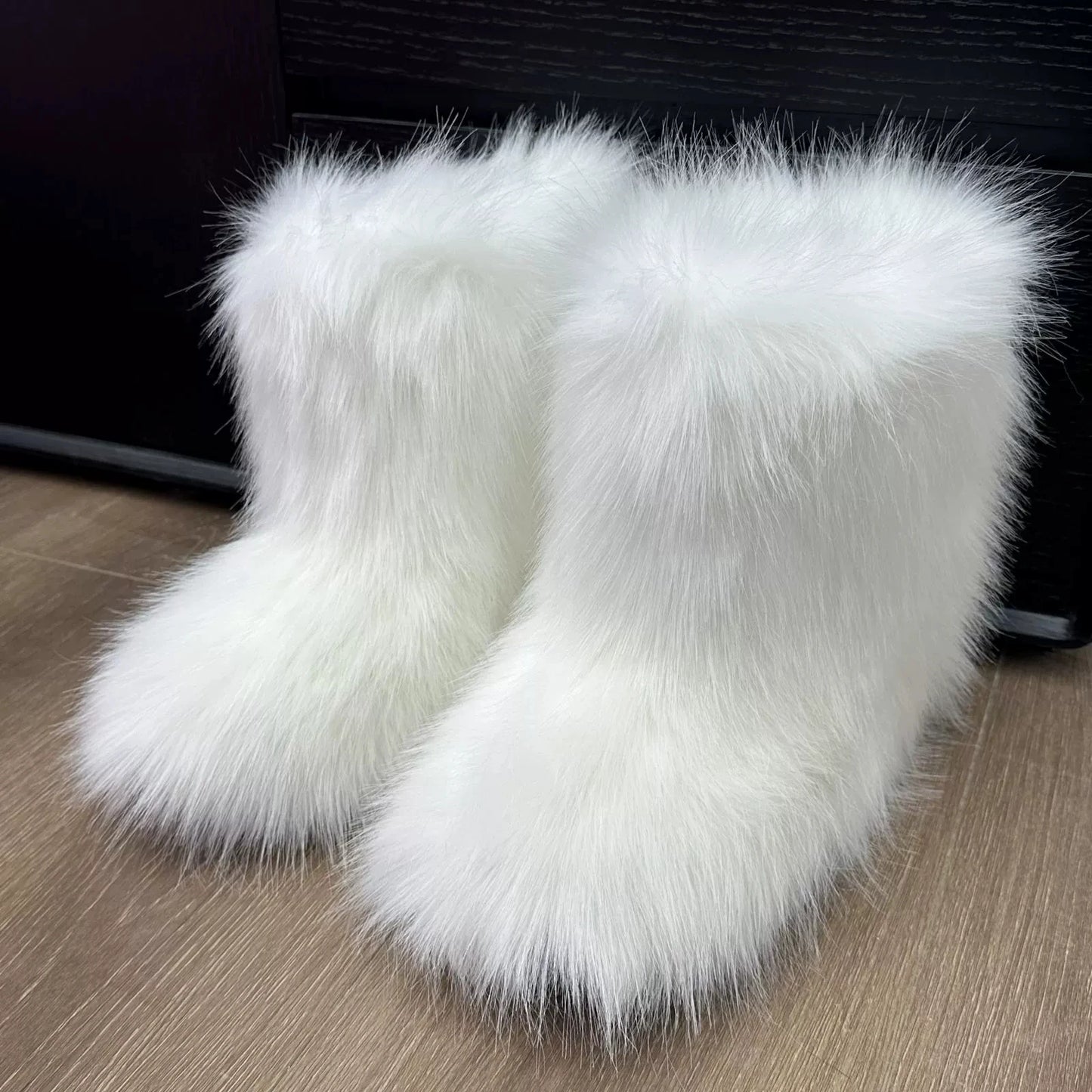 Brown Pink Women's Winter Fluffy Faux Fox Fur Boots Woman Plush Warm Snow Short Boots Luxury Footwear Girls' Furry Fur Booties