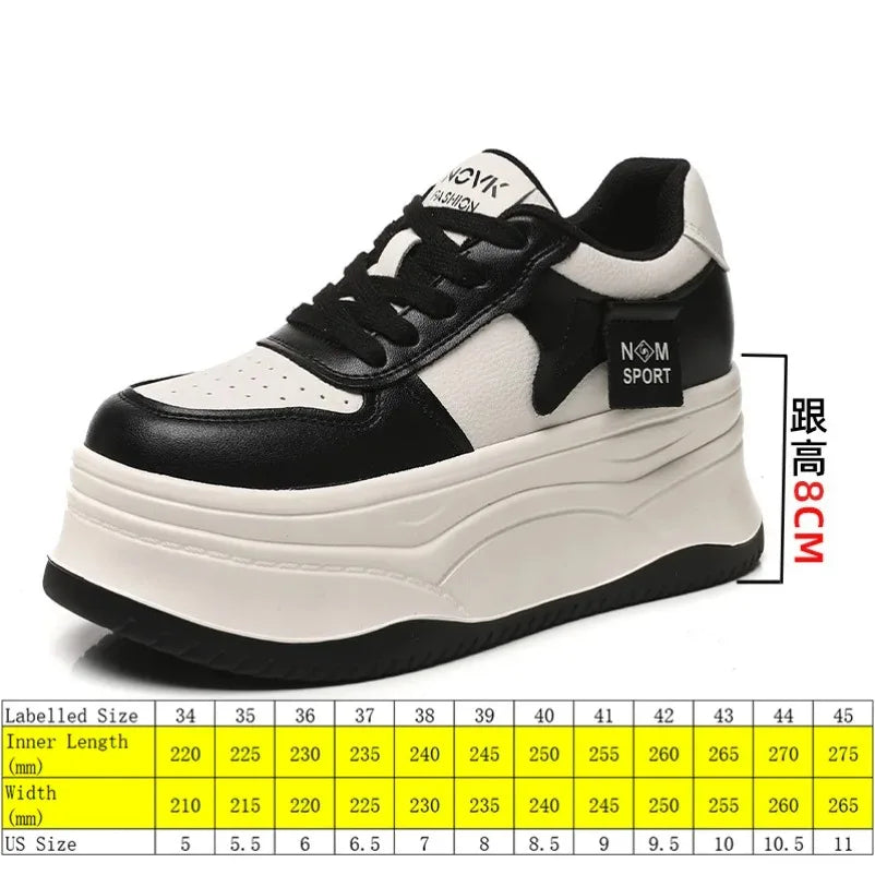 Koznoy Chunky Sneakers Genuine Leather Women Walking Shoes Autumn 12cm Platform Sneakers for Women Casual Shoes White Shoes