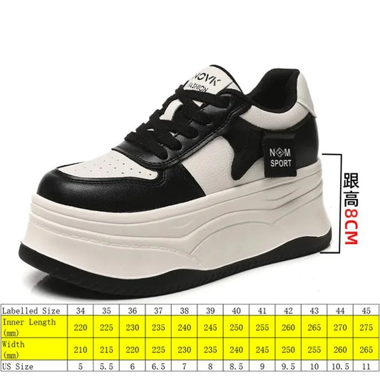 Koznoy Chunky Sneakers Genuine Leather Women Walking Shoes Autumn 12cm Platform Sneakers for Women Casual Shoes White Shoes