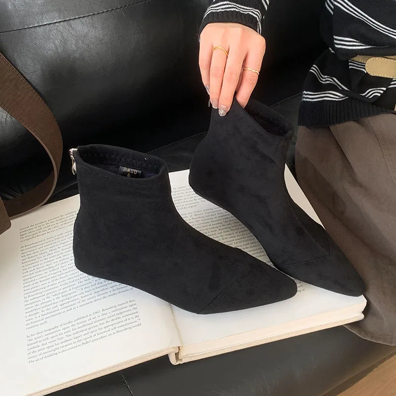 New Fashion Fur Women Ankle Boots With Plush Shoes Pointed Toe Female Warm Footwear Flock Ladies Short Boots Zippers Shoes