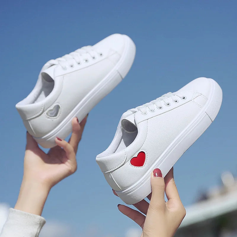 Women Sneakers Fashion Breathble Vulcanized Shoes Pu Leather Platform Shoes White Lace Up Casual Tenis Shoes Zapatos Mujer