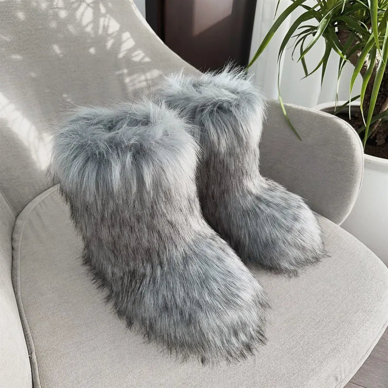 Winter Shoe Women's Winter Fluffy Faux Fox Fur Boots Woman Plush Warm Snow Boots Luxury Footwear Girls' Furry Fur Bottes Fashion