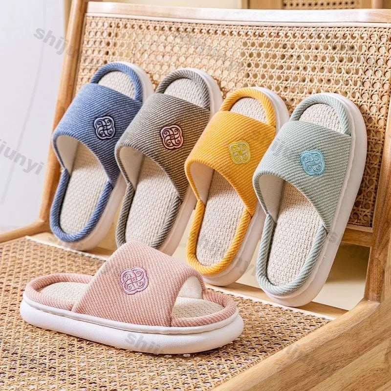 Linen Slippers Couple Spring Autumn Breathable Anti Slip Home Slippers Men's Indoor Platform Cotton Linen Women's Floor Slippers