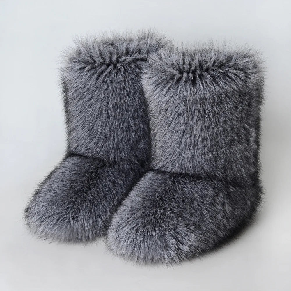 Winter Shoe Women's Winter Fluffy Faux Fox Fur Boots Woman Plush Warm Snow Boots Luxury Footwear Girls' Furry Fur Bottes Fashion