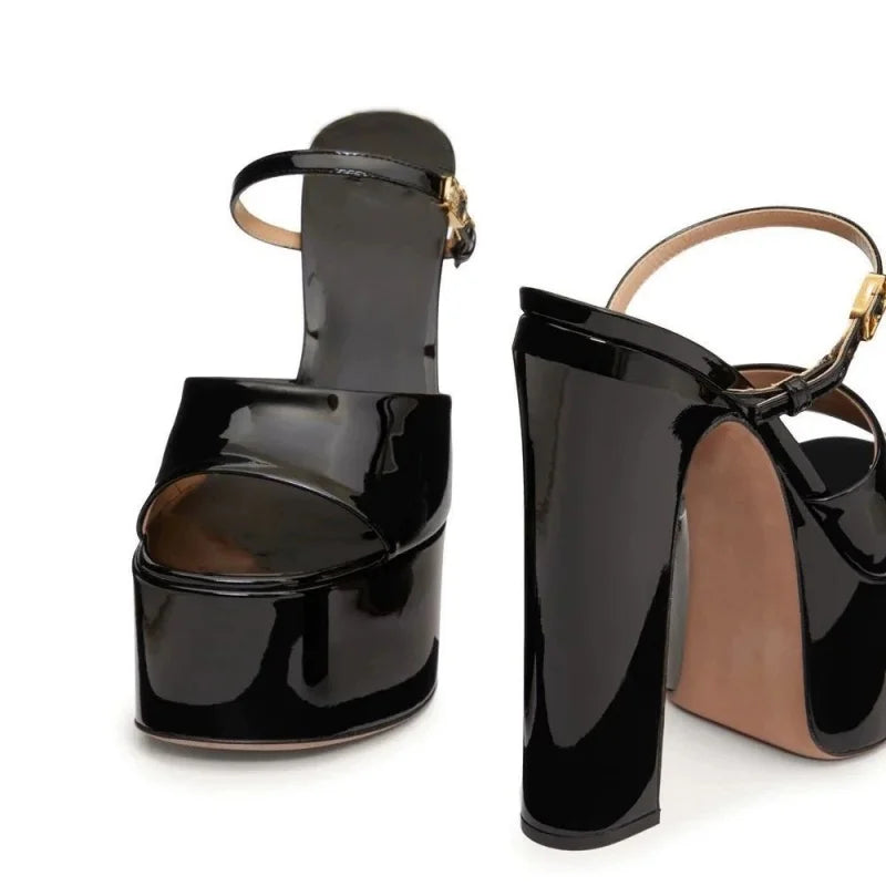 Platform Height Increasing Women's Sandals Round Toe Crude Heel Buckle Femme Pumps Peep Toe Breathable Outdoor Party Lady Shoes