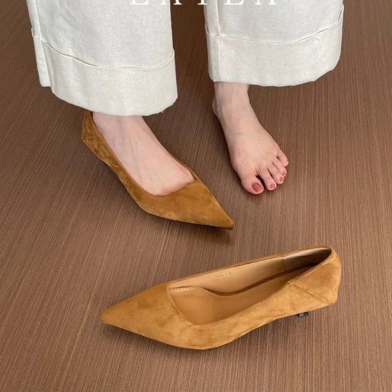 Simple Stiletto Single Shoes Autumn Fashion Suede Slip-on Non-Slip Wear-Resistant High Heels