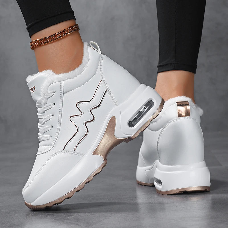 Women's Wedge  Sneakers Platform Air Cushion Casual Inner Heightening Breathable White  Walking ShoesWinter velvet insulation