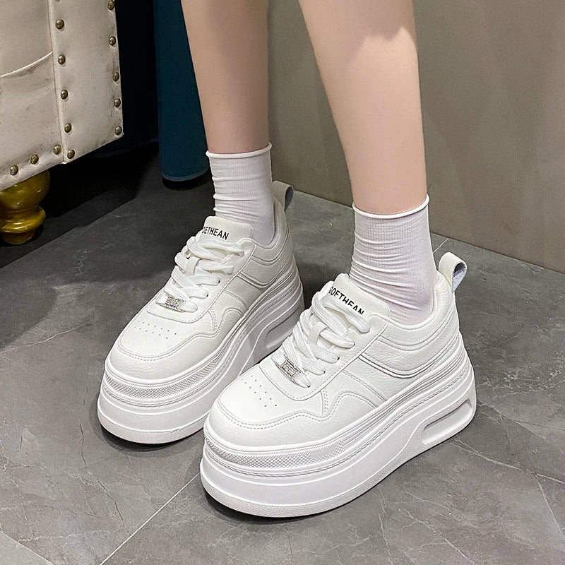 New Women 8cm Platform Sneakers Casual Fashion Outdoor Versatile Shoes Comfortable Lace Up Sneakers Running Tennis Sports Shoes