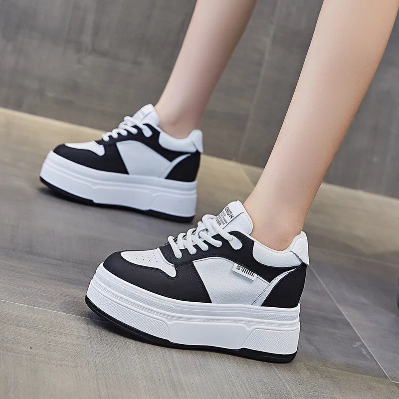 9CM Genuine Leather NEW Brand Designer Summer Autumn Platform Women Casual Shoes Chunky Sneakers Running Walking Shoes 34- 40