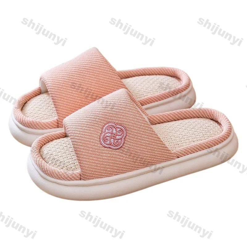 Linen Slippers Couple Spring Autumn Breathable Anti Slip Home Slippers Men's Indoor Platform Cotton Linen Women's Floor Slippers