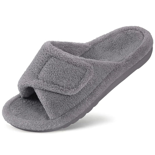 Pallene Winter Furry Women's Orthopedic Slippers With Arch Support Home Slides Open Toe Non-slip Slippers With Velcro Adjustable