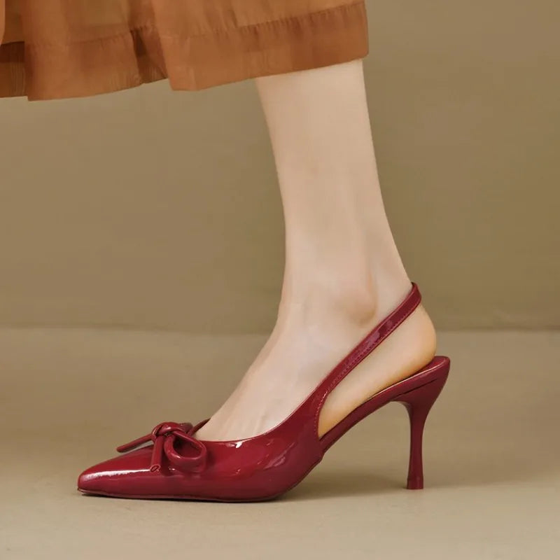 2025 New Arrival Women's Patent Leather High Heels Shoes Stiletto with Bowknot Party & Formal Shoes Elegant Stiletto Sandals