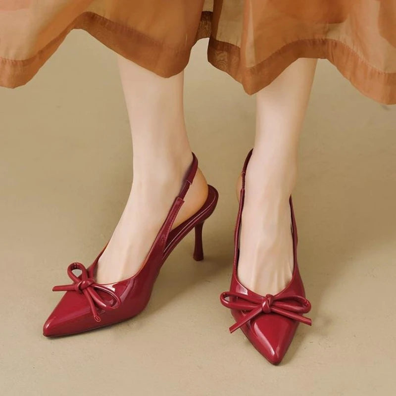 2025 New Arrival Women's Patent Leather High Heels Shoes Stiletto with Bowknot Party & Formal Shoes Elegant Stiletto Sandals