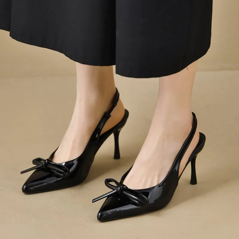 2025 New Arrival Women's Patent Leather High Heels Shoes Stiletto with Bowknot Party & Formal Shoes Elegant Stiletto Sandals
