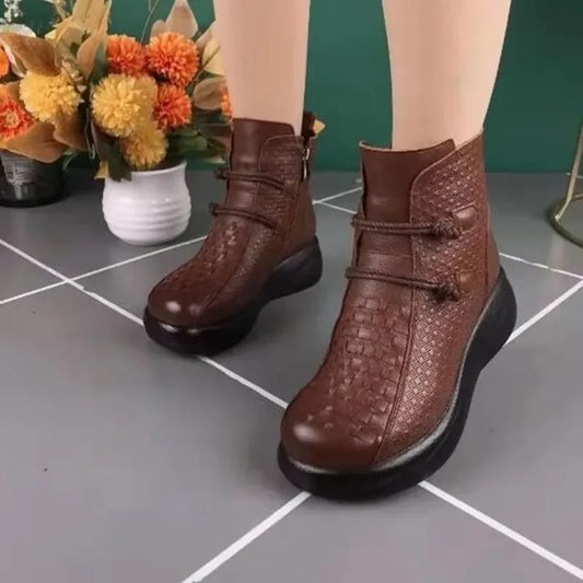 Winter Platform Boots Women Ankle Boot Retro Mom Shoes Ethnic Warm Plush Comfy Soft Sole Waterproof Female Footwear Botas Mujer