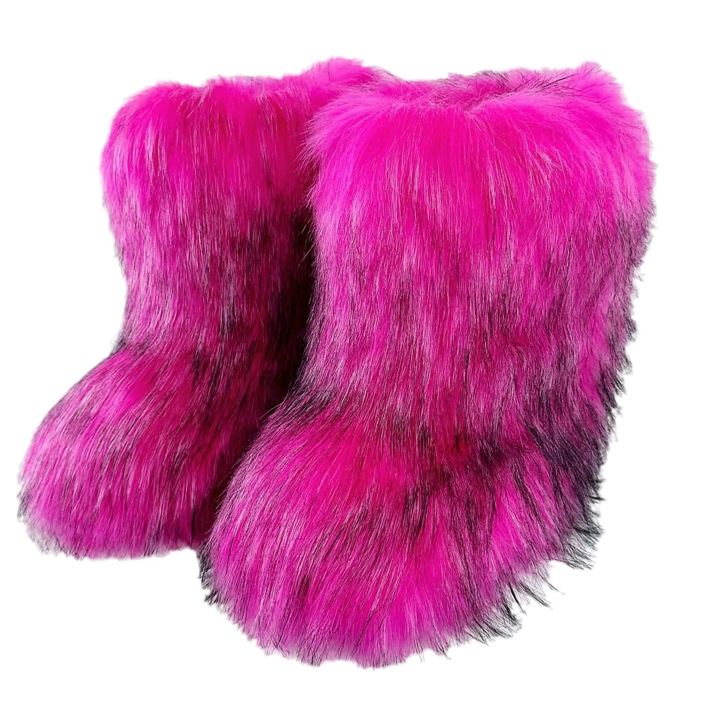Brown Pink Women's Winter Fluffy Faux Fox Fur Boots Woman Plush Warm Snow Short Boots Luxury Footwear Girls' Furry Fur Booties