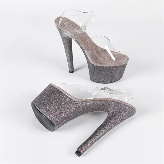 Aneikeh Fashion Open Toe Platform High Heels Sexy PVC Transparent Sandals Women Ankle Buckle Strap Party Nightclub Stripper Shoe