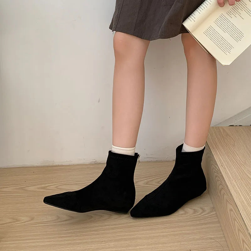 New Fashion Fur Women Ankle Boots With Plush Shoes Pointed Toe Female Warm Footwear Flock Ladies Short Boots Zippers Shoes