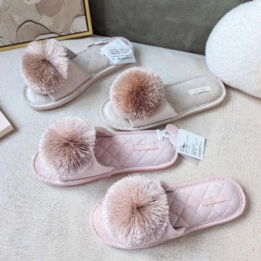 New Winter Open Toe Slipper Fashion Fur Thick Sole Flats Heel Ladies Casual Slip On Bedroom Shoes Soft Outdoor Slides Shoes