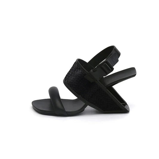 Summer Concise Sexy Women Sandals Square Toe Strange Heels Buckle Femme Pumps Shallow Peep Toe Solid Color Non-Slip Lady Shoes