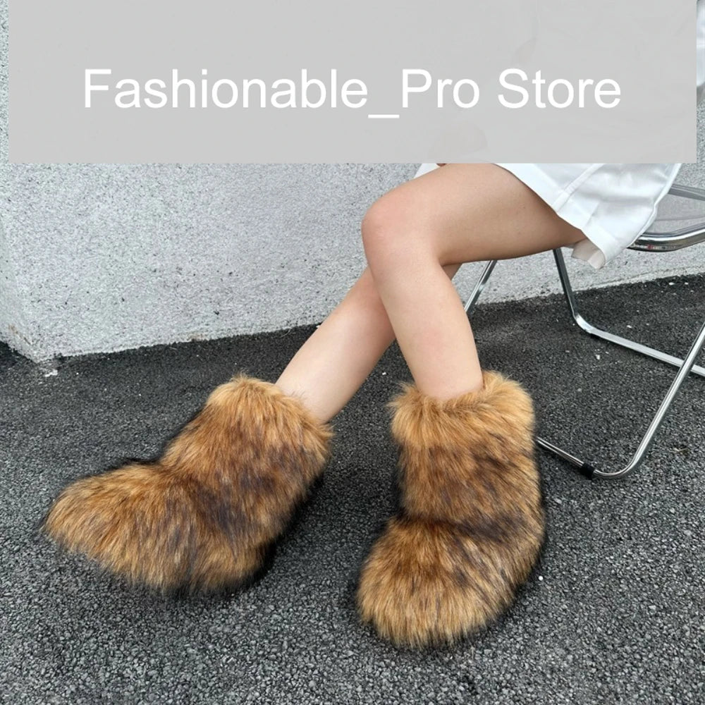 Winter Shoe Women's Winter Fluffy Faux Fox Fur Boots Woman Plush Warm Snow Boots Luxury Footwear Girls' Furry Fur Bottes Fashion