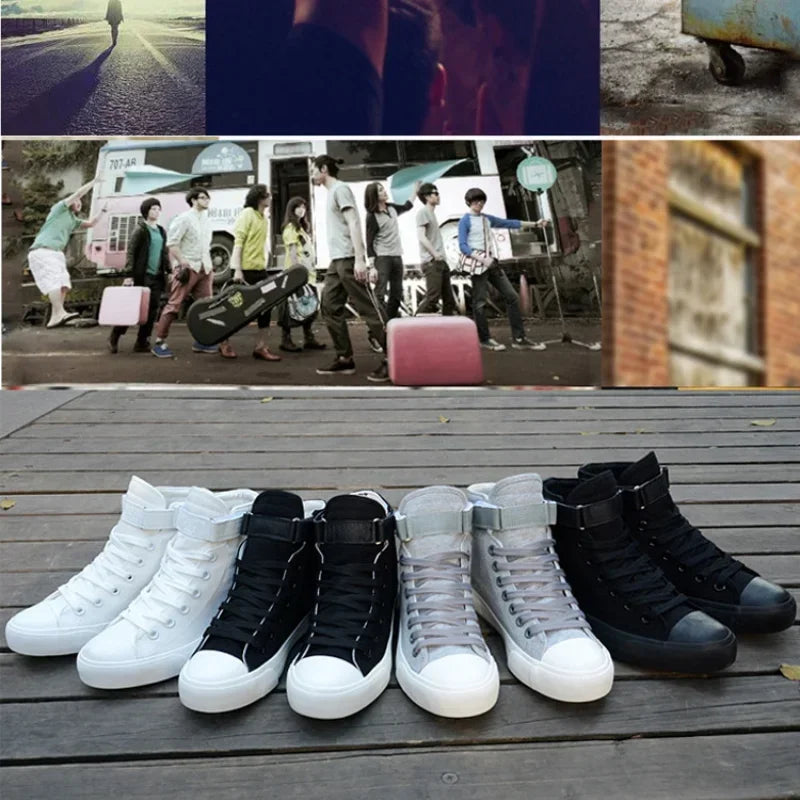 Canvas Men Shoes High Top White Shoe 2025 Summer New Mens Sneakers Fashion Breathable Canvas Sneakers Non-slip Flat Casual Shoes