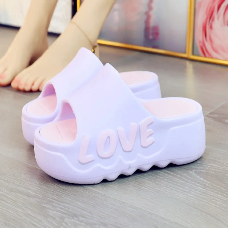 High Heels 6cm Platform Slippers Summer Soft EVA Shoes Anti-slip Flip flops Women Outdoor Comfort Sandals Green Love Slides Shoe