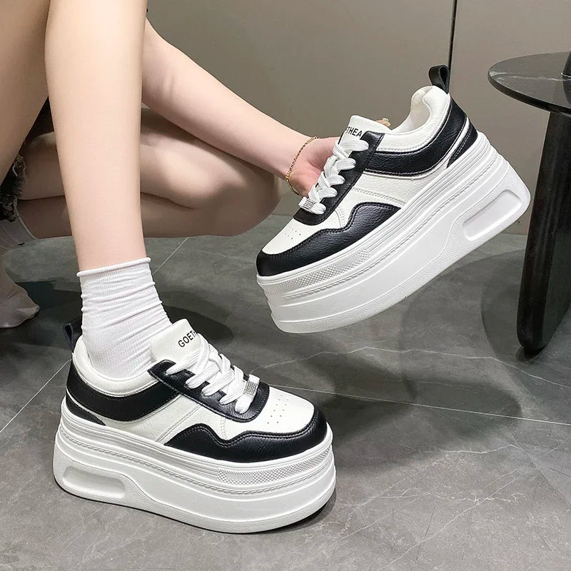 New Women 8cm Platform Sneakers Casual Fashion Outdoor Versatile Shoes Comfortable Lace Up Sneakers Running Tennis Sports Shoes