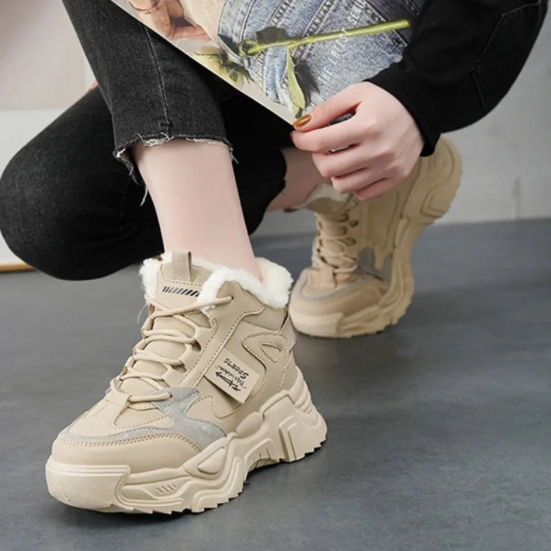 Winter New Women High Top Snow Boots Warm Plush Woman Comfortable Sneakers Waterproof Cottom Shoes Fashion Female Footwear 2025