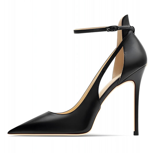 New 10cm Black White Women Ankle Strap Stiletto Shoes Pointed Toe Sexy Thin High Heels Wedding Banquet Sandals Big Size D003A
