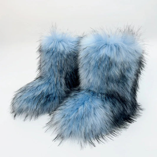 2023 Y2k Fur Snow Boots for Women Winter Warm Plush Boots Outdoor Platform Solid Color Mid Calf Boots Furry Cute Girl Shoes