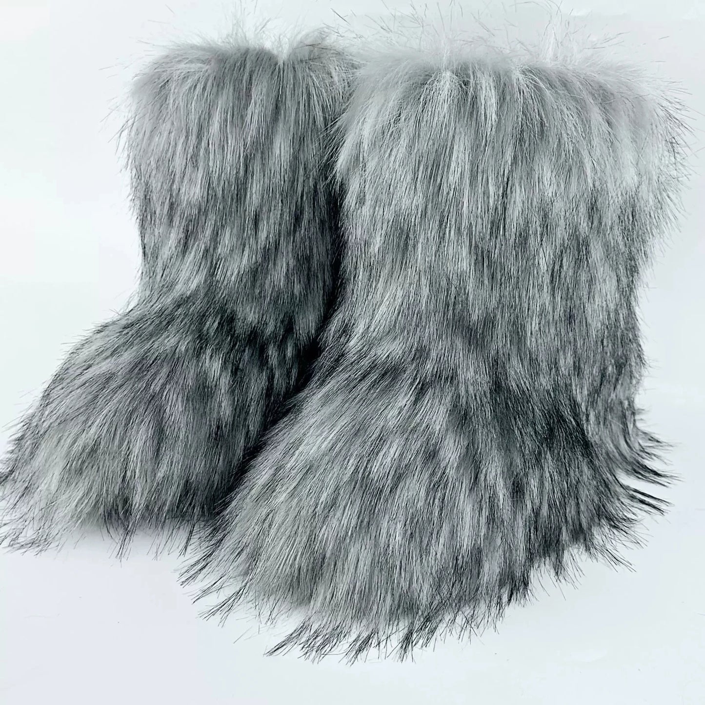 Brown Pink Women's Winter Fluffy Faux Fox Fur Boots Woman Plush Warm Snow Short Boots Luxury Footwear Girls' Furry Fur Booties