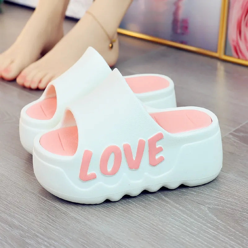 High Heels 6cm Platform Slippers Summer Soft EVA Shoes Anti-slip Flip flops Women Outdoor Comfort Sandals Green Love Slides Shoe