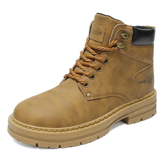 Brand Black Men's Motorcycle Boots Platform Work Boots Man Street Outdoor Biker Shoes Men Leather Ankle Boots for Men Casual