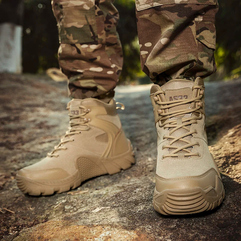 High-top Boots Men Outdoor Thick-soled Shock-absorbing Combat Boots Men Soft Durable Casual Lace-up Comfortable Hiking Shoes Men