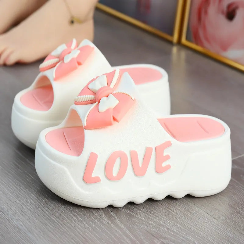 High Heels 6cm Platform Slippers Summer Soft EVA Shoes Anti-slip Flip flops Women Outdoor Comfort Sandals Green Love Slides Shoe