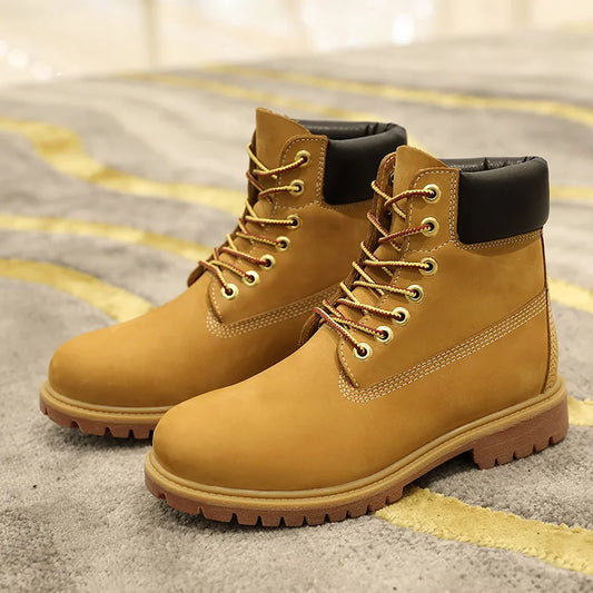 Genuine Leather Men's Winter Spring Ankle Treking Military Snow Yellow Tactical Boots Outdoor Footwear for Women Men Work Shoes