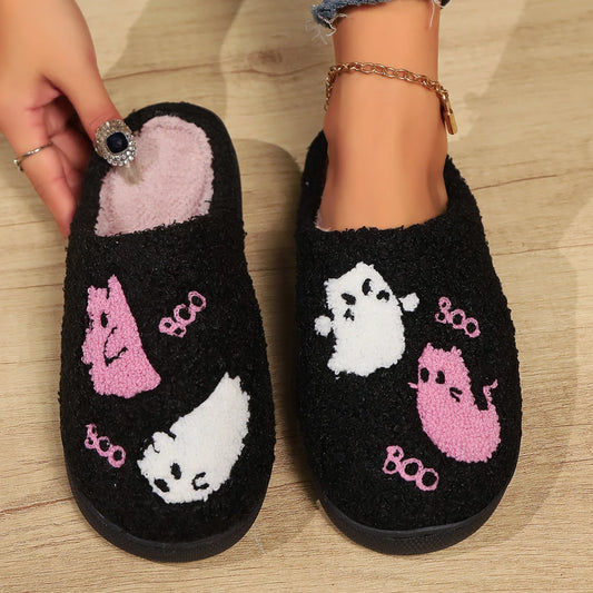 Halloween Angel Devil Plush Slippers for Men & Women, Warm Fluffy Non-Slip Soft Bottom Indoor Home Couple Slippers, Winter Thick