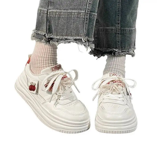Women's Cute Cherry Platform Casual Sneakers Soft Sole Height-Increasing Unique Design Student Versatile Shoes
