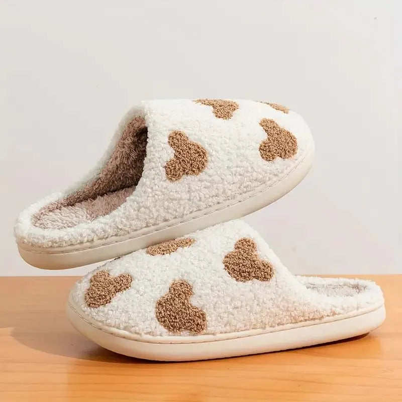 Ladies' Embroidered Teddy Bear Slippers for Autumn Winter Comfortable Warm Non-Slip Home Slippers