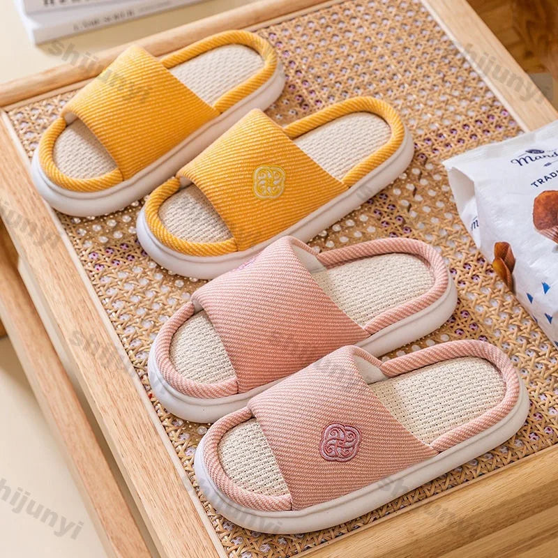 Linen Slippers Couple Spring Autumn Breathable Anti Slip Home Slippers Men's Indoor Platform Cotton Linen Women's Floor Slippers