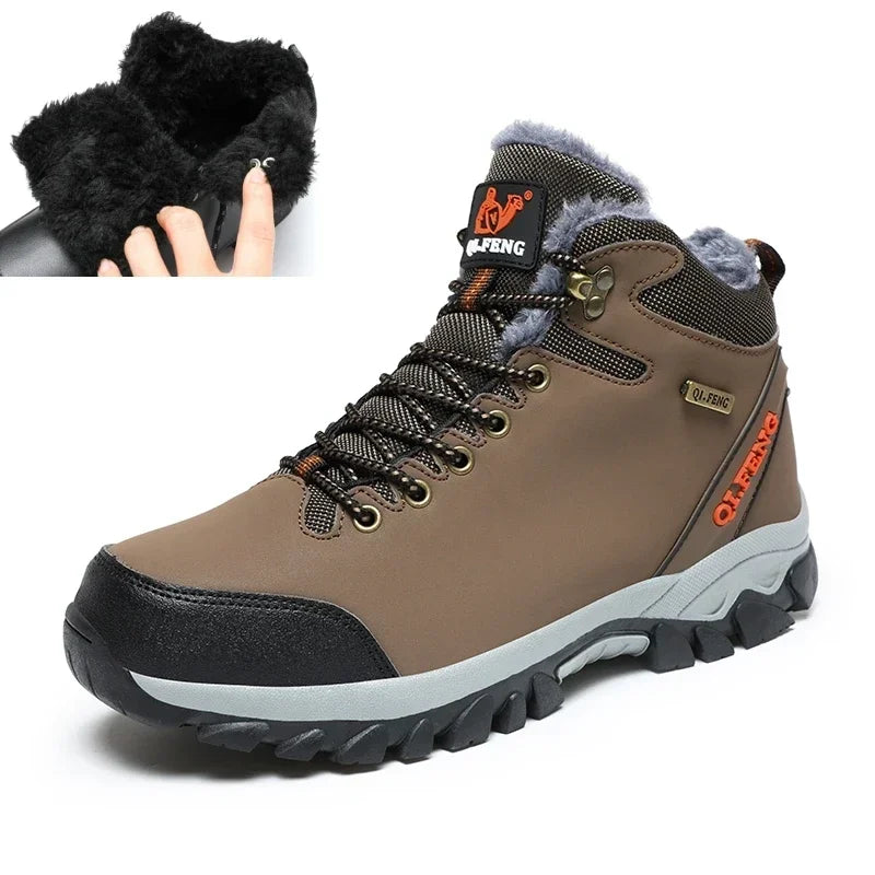 Large Size Outdoor Ankle Boots Men Snow Boots Black Casual Leather Boots Boys Winter Cowboy Footwear Hiking Shoes Warm Plush