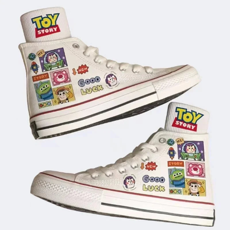 Buzz Lightyear Woody Lotso new plus size High Top Canvas Shoes Man Sneakers 2025 autumn Student Cartoon women girl Casual Shoes
