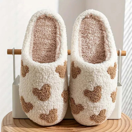 Ladies' Embroidered Teddy Bear Slippers for Autumn Winter Comfortable Warm Non-Slip Home Slippers