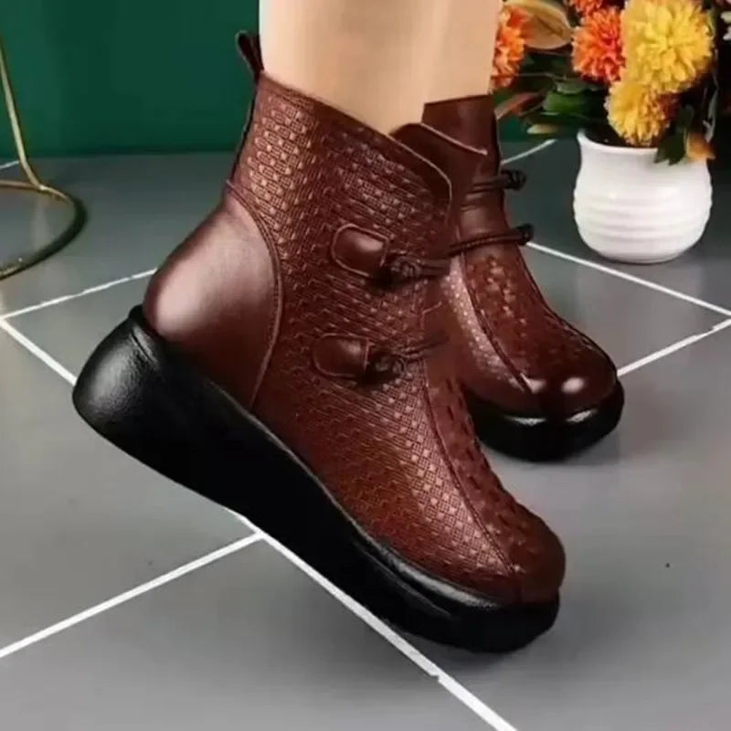 Winter Platform Boots Women Ankle Boot Retro Mom Shoes Ethnic Warm Plush Comfy Soft Sole Waterproof Female Footwear Botas Mujer