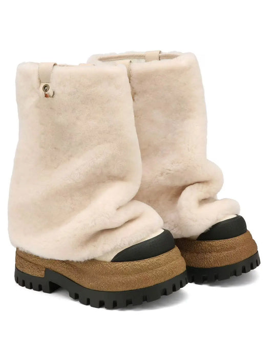 Europe And America Women's Slouchy Leather Boots Mid-Calf Length Chunky Street Style Accent Fashion Autumn/Winter Footwear