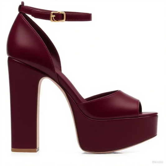 Platform Shallow Cover Heel Sandals Sexy Pointed Toe Ankle Buckle Belt Patent Leather New Arrivals Fashion Women Modern Shoes