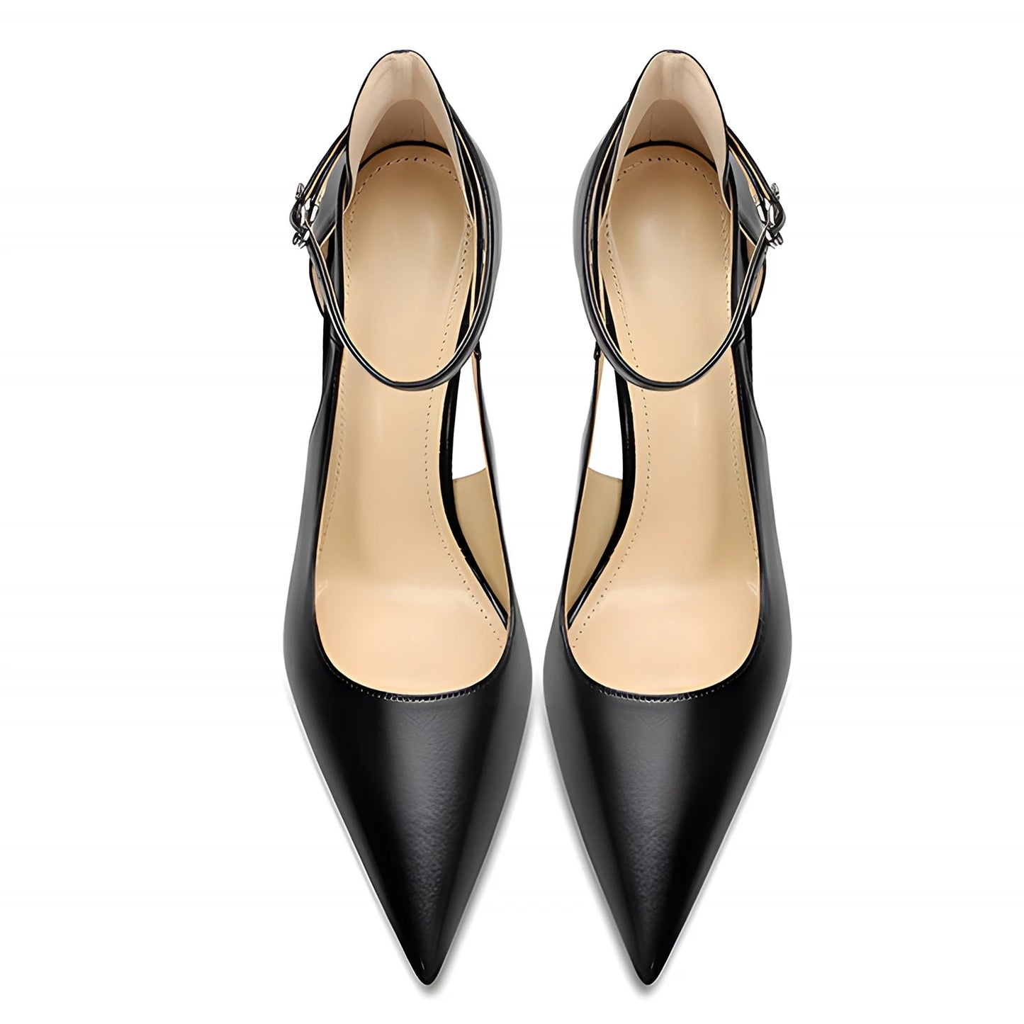 New 10cm Black White Women Ankle Strap Stiletto Shoes Pointed Toe Sexy Thin High Heels Wedding Banquet Sandals Big Size D003A
