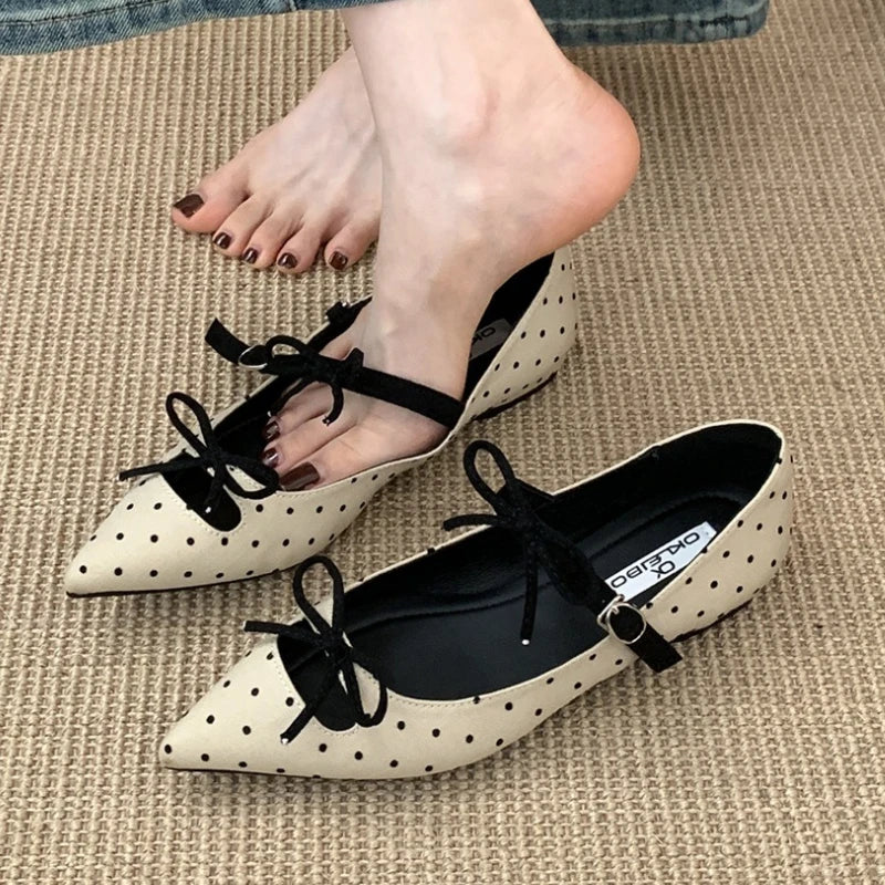 Butterfly-Knot Pointed Toe Mary Jane Shoes Women Shallow Fashion Casual Flat Shoes Elegant Ballet Dress Shoes Zapatos De Mujer